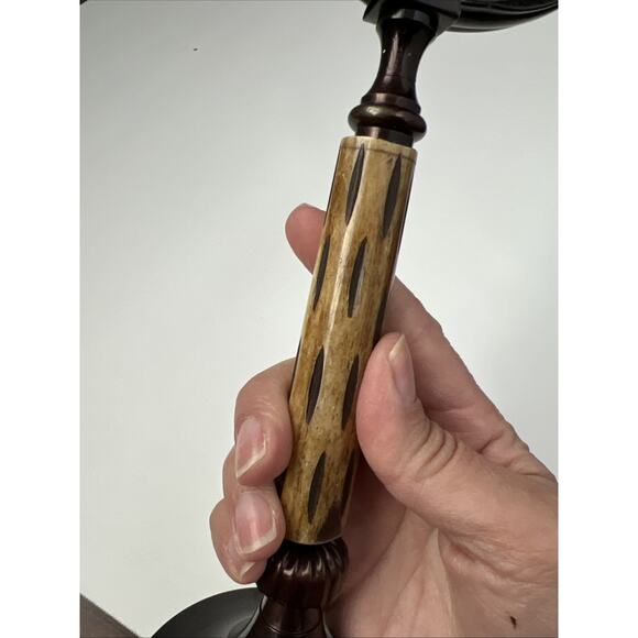 Vintage Magnifying Glass Free Standing Desktop Metal & CARVED Handle 11.5" - Picture 4 of 9